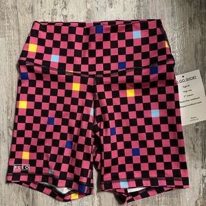 NWT Fleo Pink & Black Checkerboard Go Go Shorts Size XS